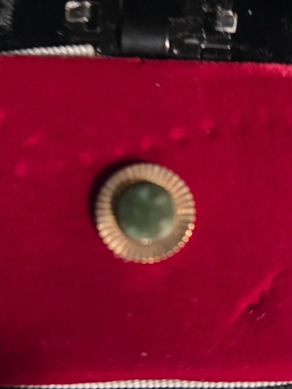 Gold Tone Sunburst Pin with Green Center Jade.  Vintage Tie Tack